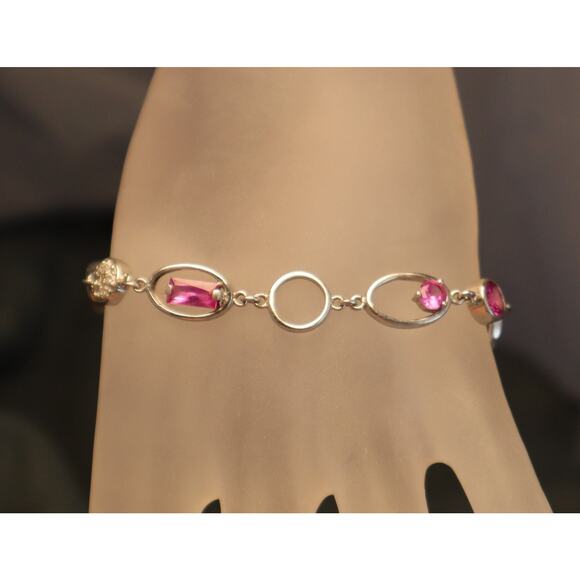 Vintage Sterling Pink Rhinestone Bracelet - Picture 2 of 3